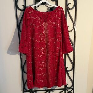 Lane Bryant Red Lace Long Sleeve Dress